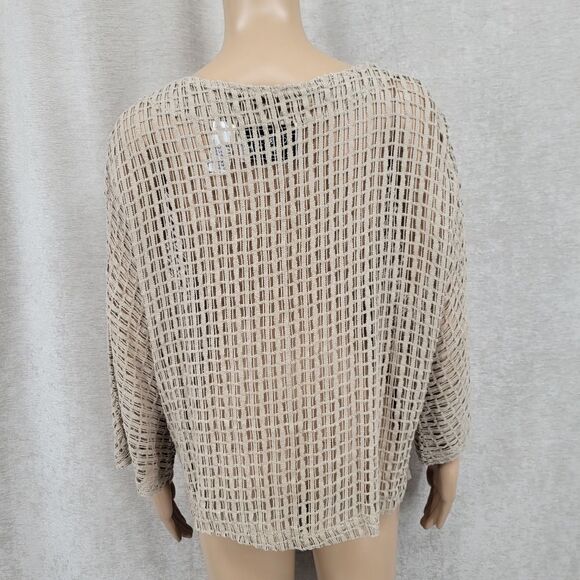 Keren Hart Cotton Fishing Net Knit Cardigan Oversized Button Accents Lagenlook - Picture 5 of 8